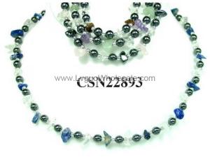 Assorted Colored Semi-Precious Stone Beads And Hematite Round Beads Strands Necklace